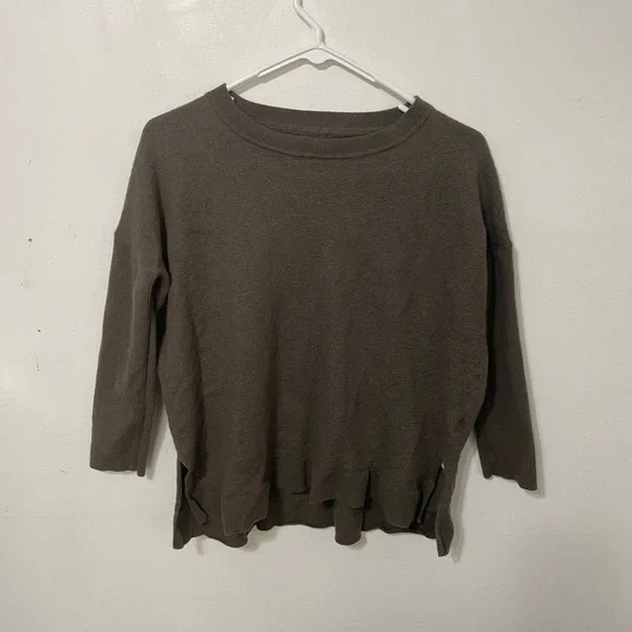 Maeve Anthropologie Women Medium Brown Wool Blend Ruffle 3/4 Sleeve Knit Sweater - Picture 2 of 5